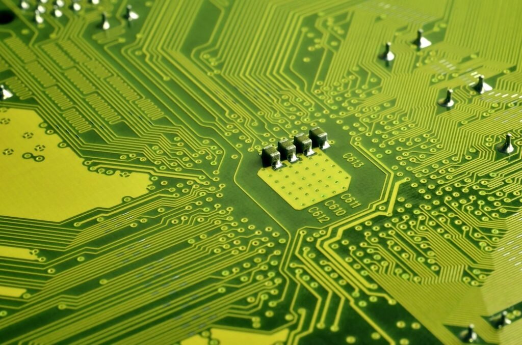 Close up of colored micro circuit board