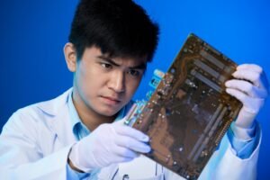 Engineer with circuit board